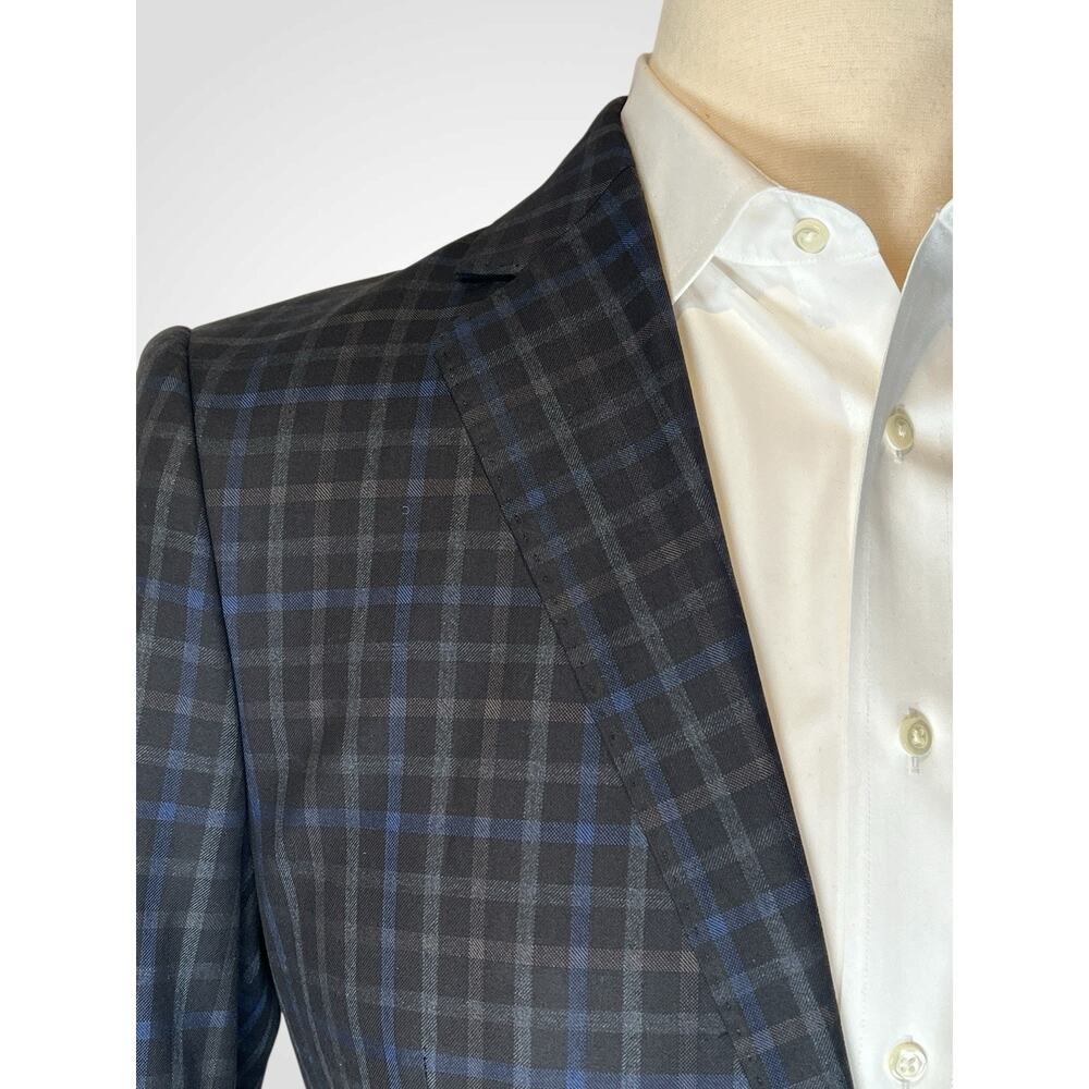 Antonio Cardinni 40L Blazer Wool Silk Blend Gray Blue Plaid - Picture 5 of 14